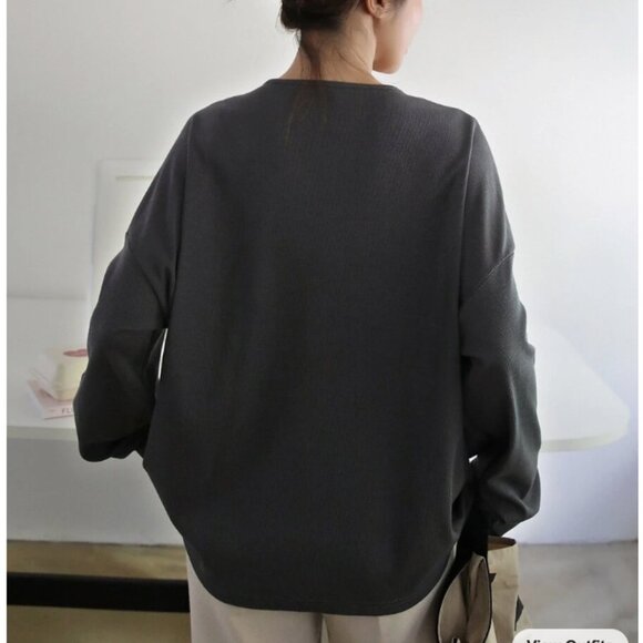 DAZY Quarter Button Drop Shoulder Tee - Picture 6 of 7